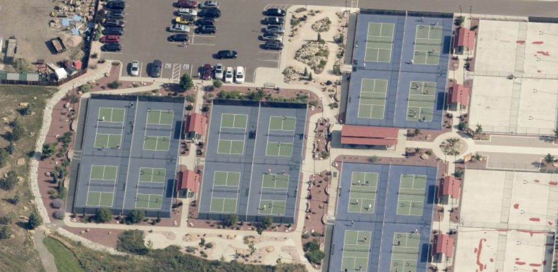 Aerial view of pickleball courts